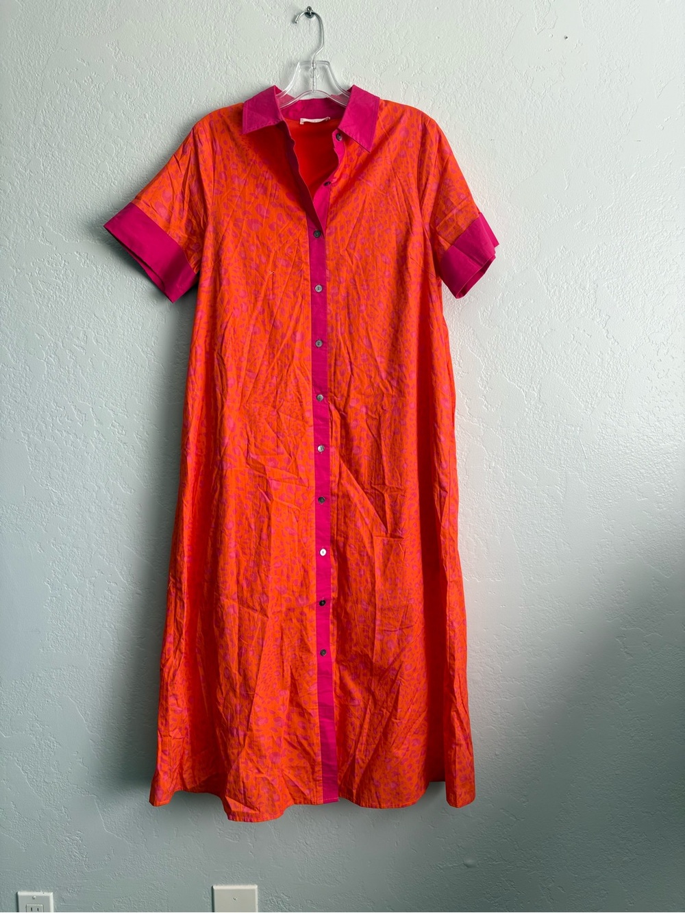 ❤️NEW entro Orange Maxi Shirt Dress with Pink Trim